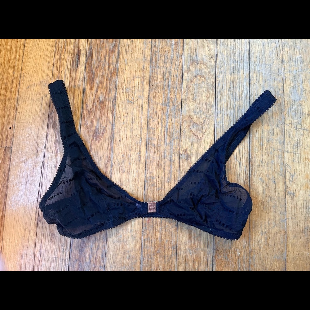 SAVAGE X FENTY mesh bralette, black, front clasp, unlined.